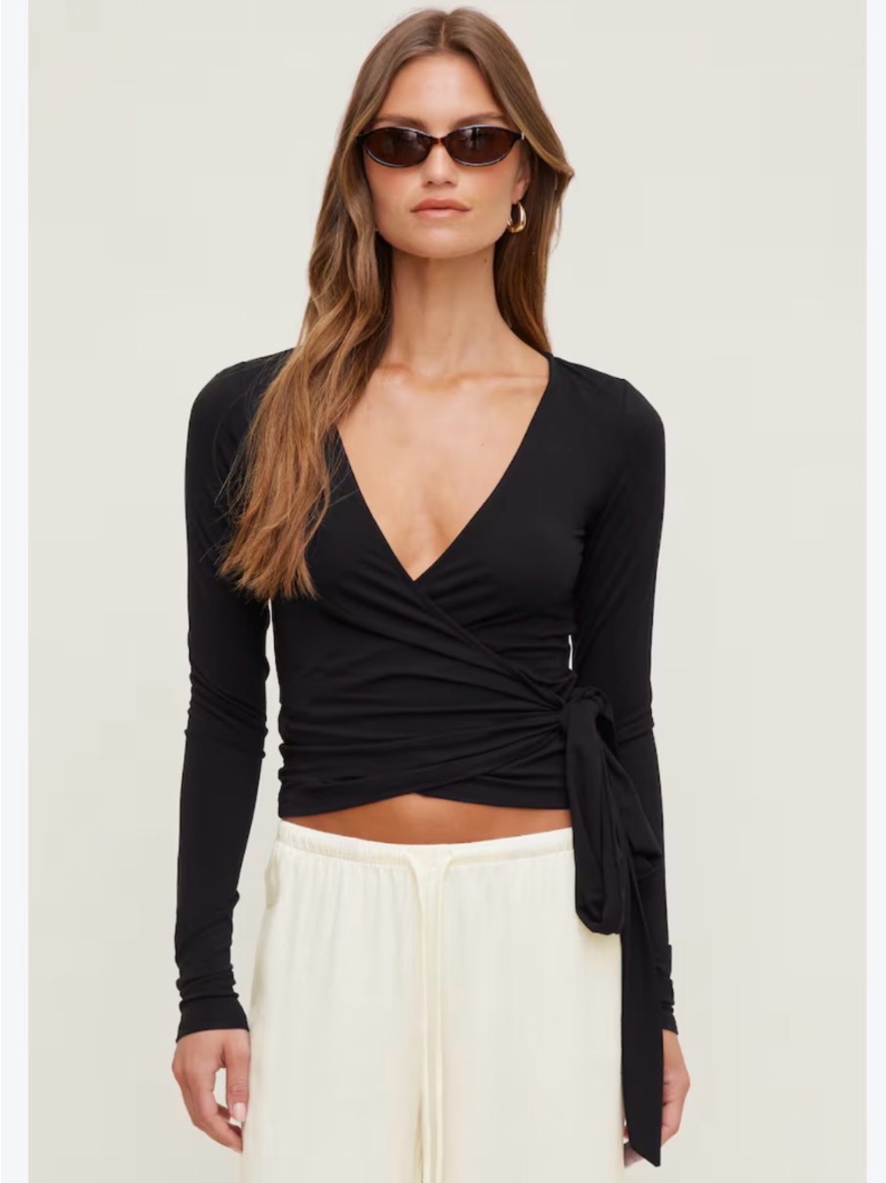 Zara Black Ribbed Wrap V-Neck Tie Waist Top